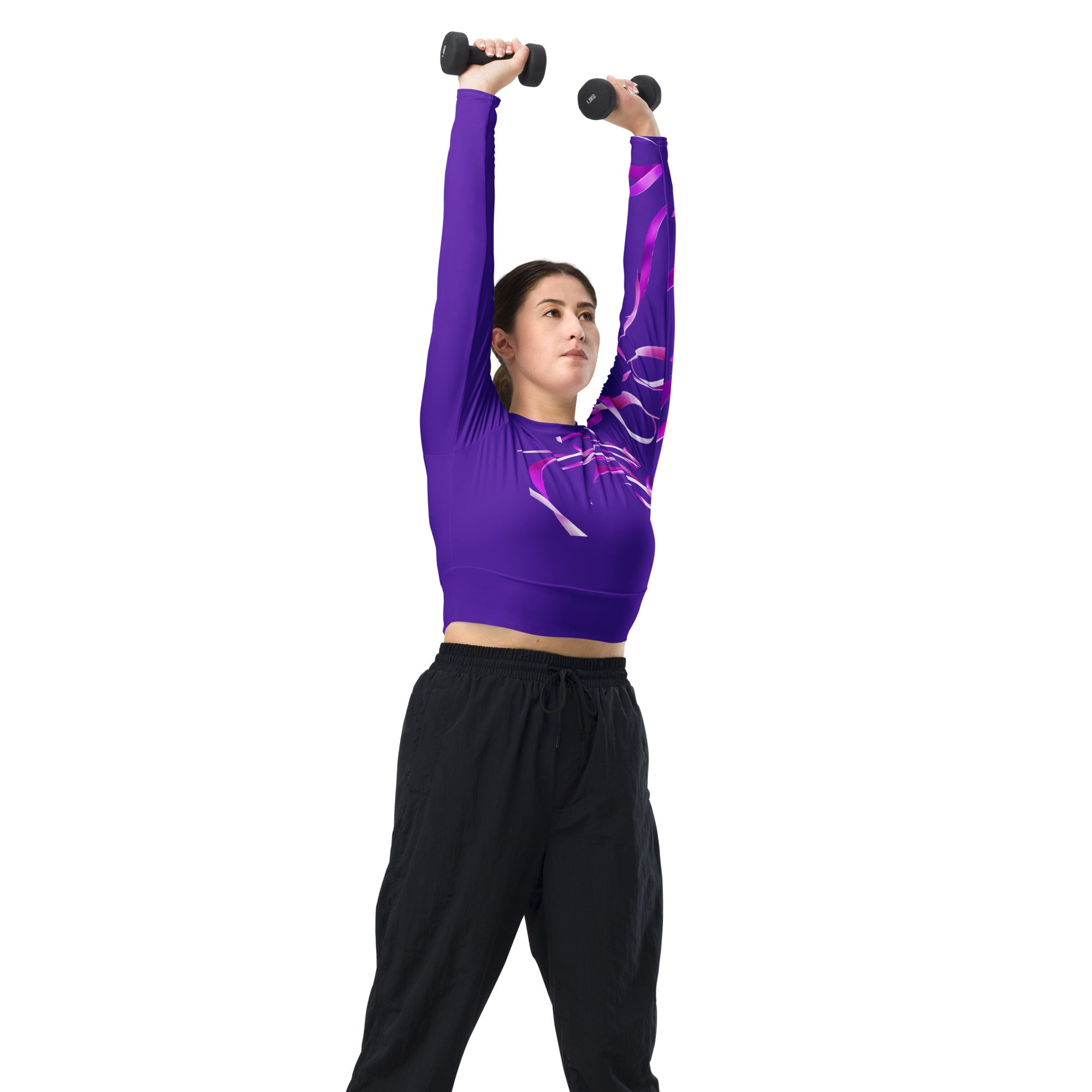 Purple & Pink crop top. Long-sleeved gym or dance top and streetwear. Women's yoga or fitness top. La Danza by WickedYo